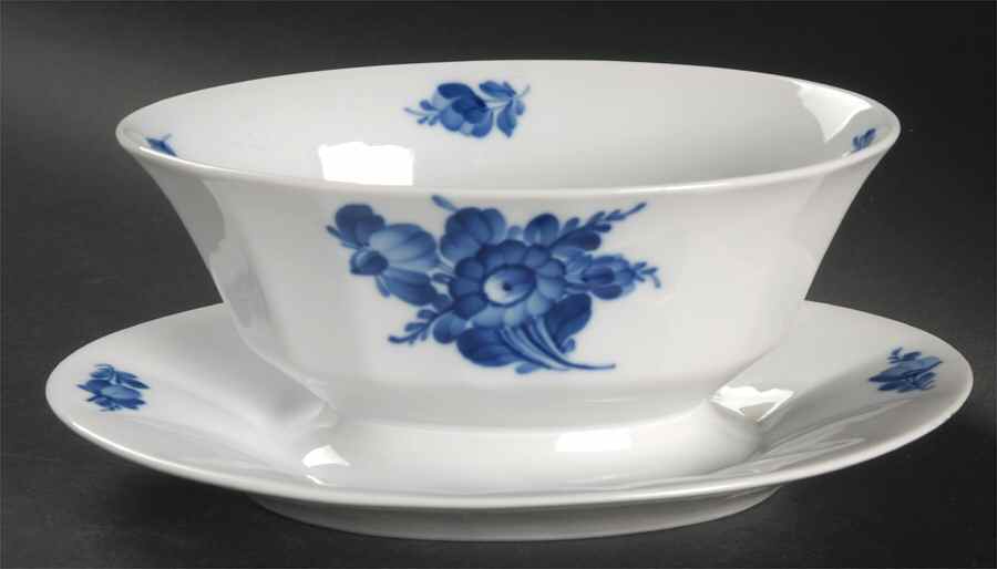 Blue Flowers Gravy Boat with Attached Underplate by Royal Copenhagen-1