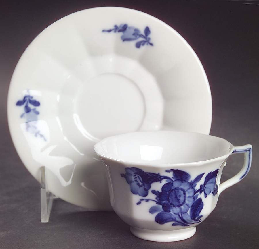 Blue Flowers Footed Demitasse Cup & Saucer Set by Royal Copenhagen-1