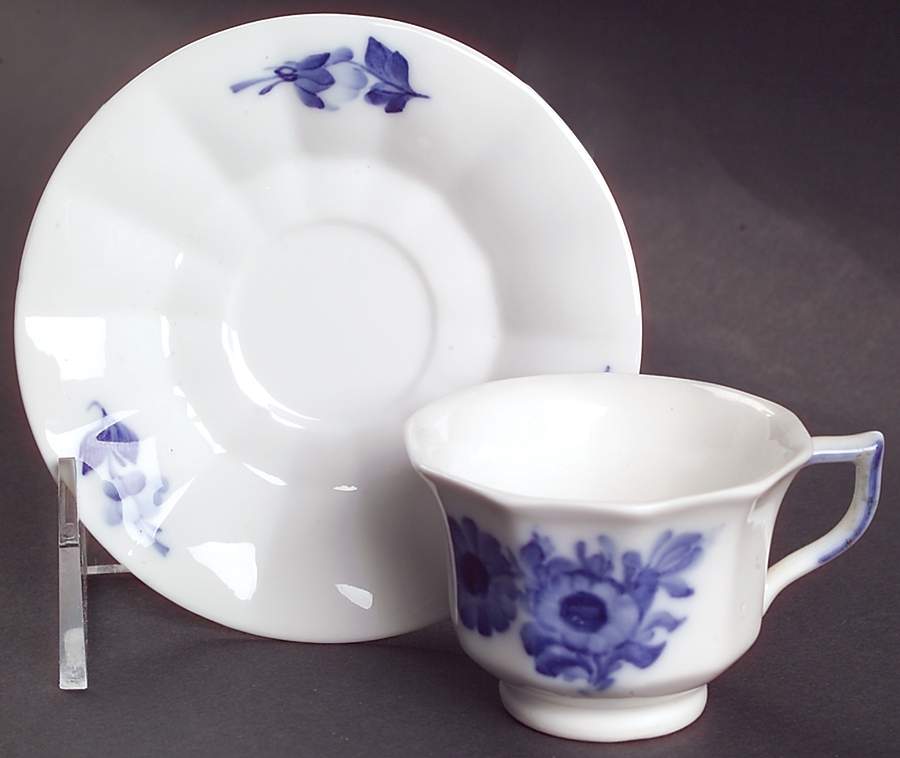 Blue Flowers Footed Demitasse Cup & Saucer Set by Royal Copenhagen-1