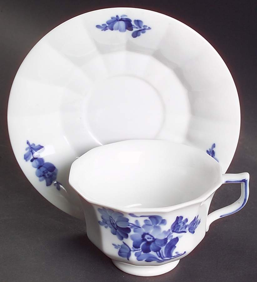Blue Flowers Footed Cup & Saucer Set by Royal Copenhagen-1