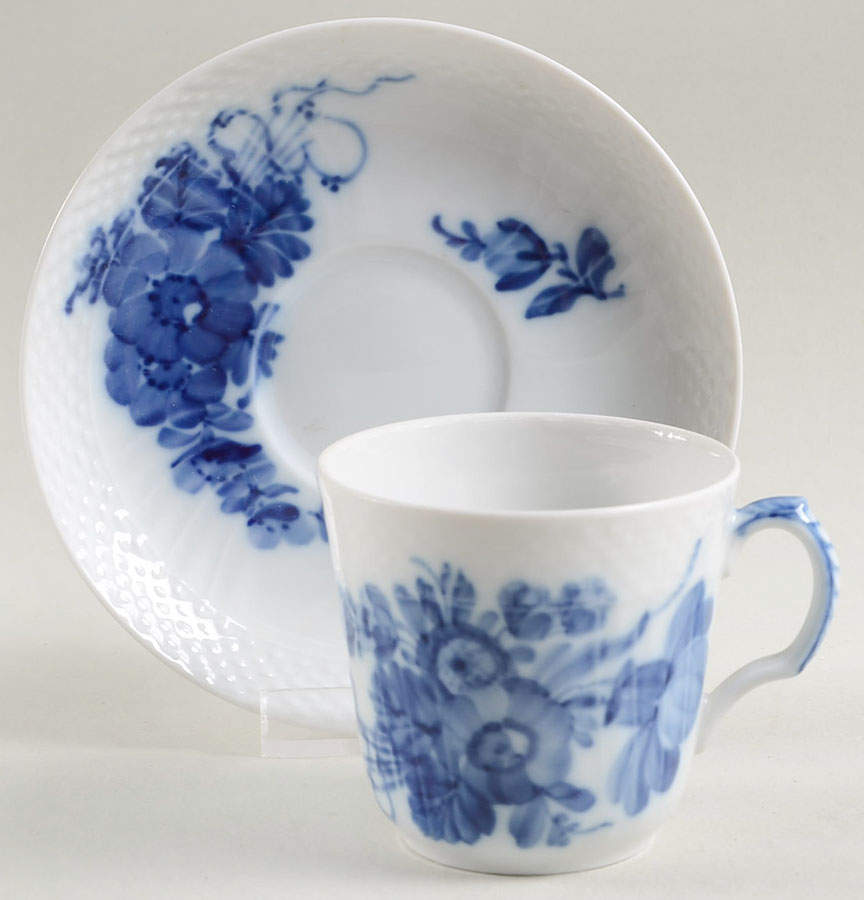 Blue Flowers Braided Flat Demitasse Cup & Saucer Set by Royal Copenhagen-1