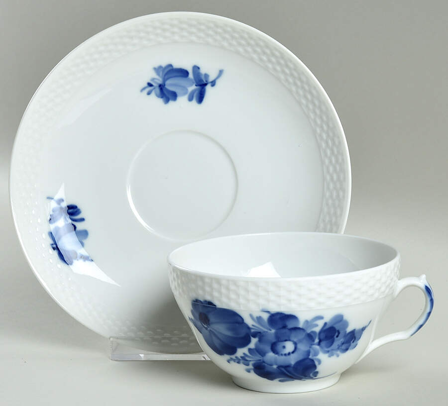 Blue Flowers Braided Flat Cup & Saucer Set by Royal Copenhagen-1