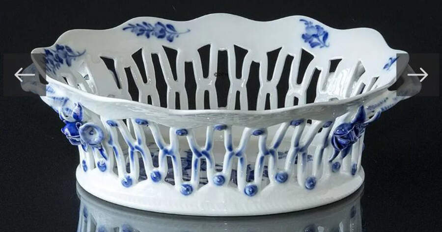 Blue Flowers Braided Oval Fruit Basket for Fruit Basket & Stand Set by Royal Copenhagen-1
