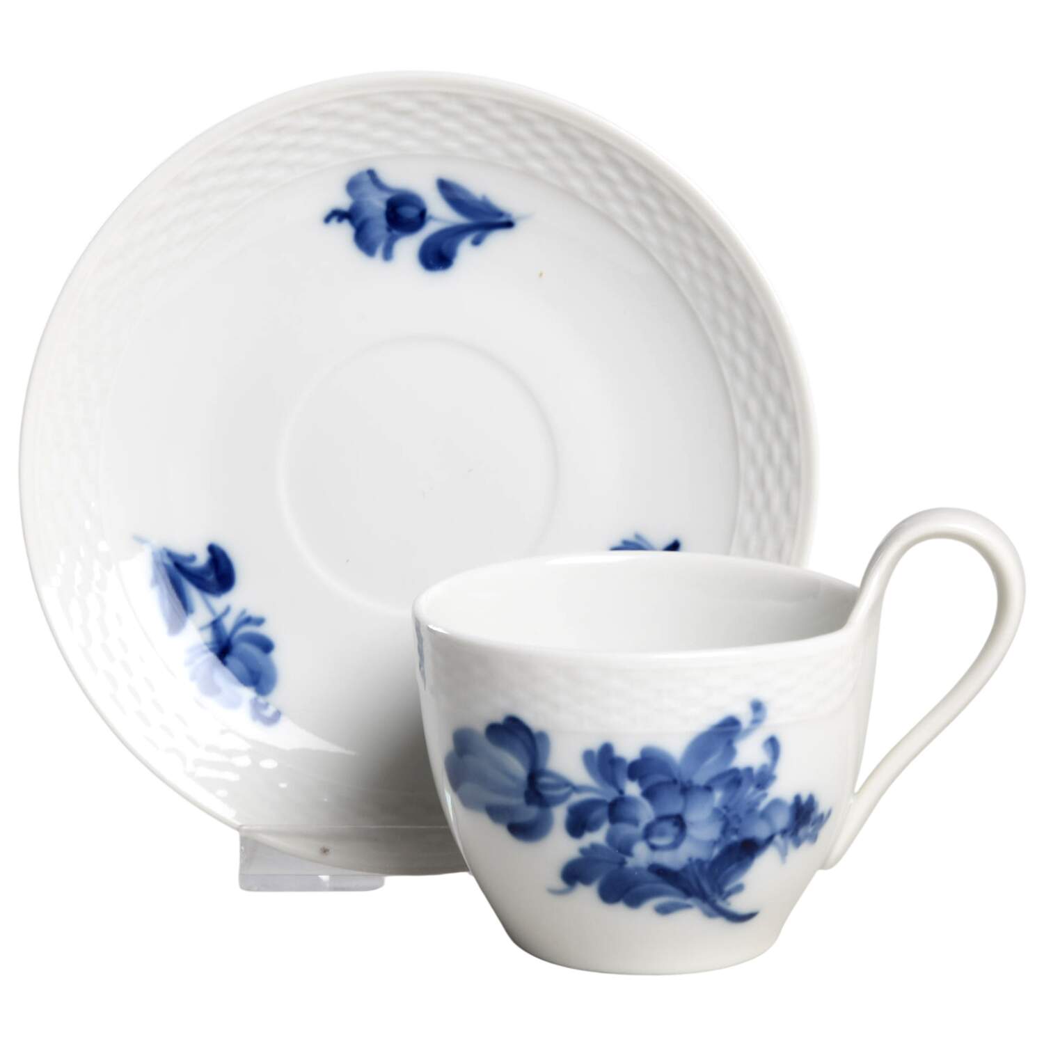 Blue Flowers Braided Flat Cup & Saucer Set by Royal Copenhagen-1