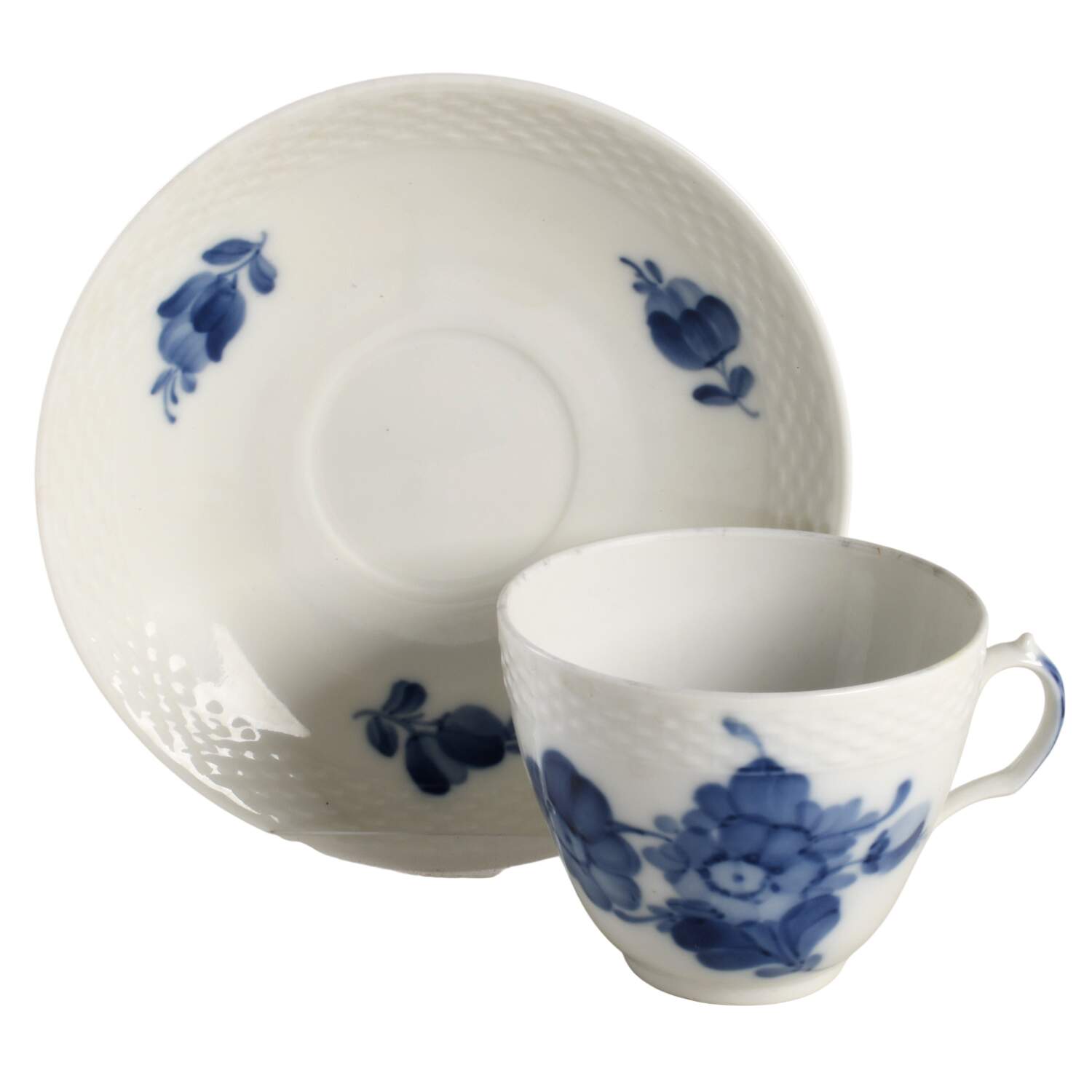 Blue Flowers Braided Flat Cup & Saucer Set by Royal Copenhagen-1