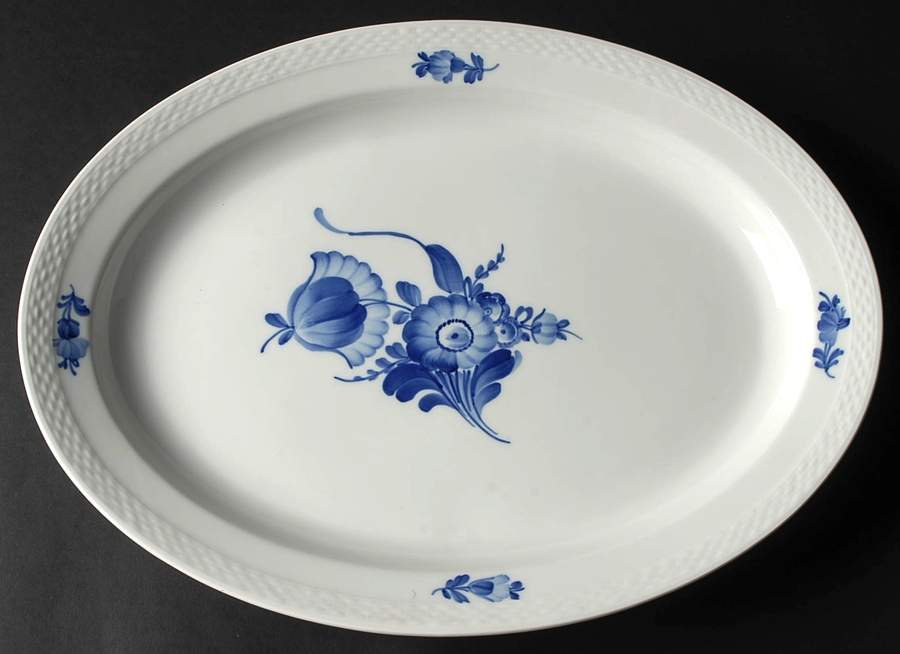 Blue Flowers Braided 17" Oval Serving Platter by Royal Copenhagen-1