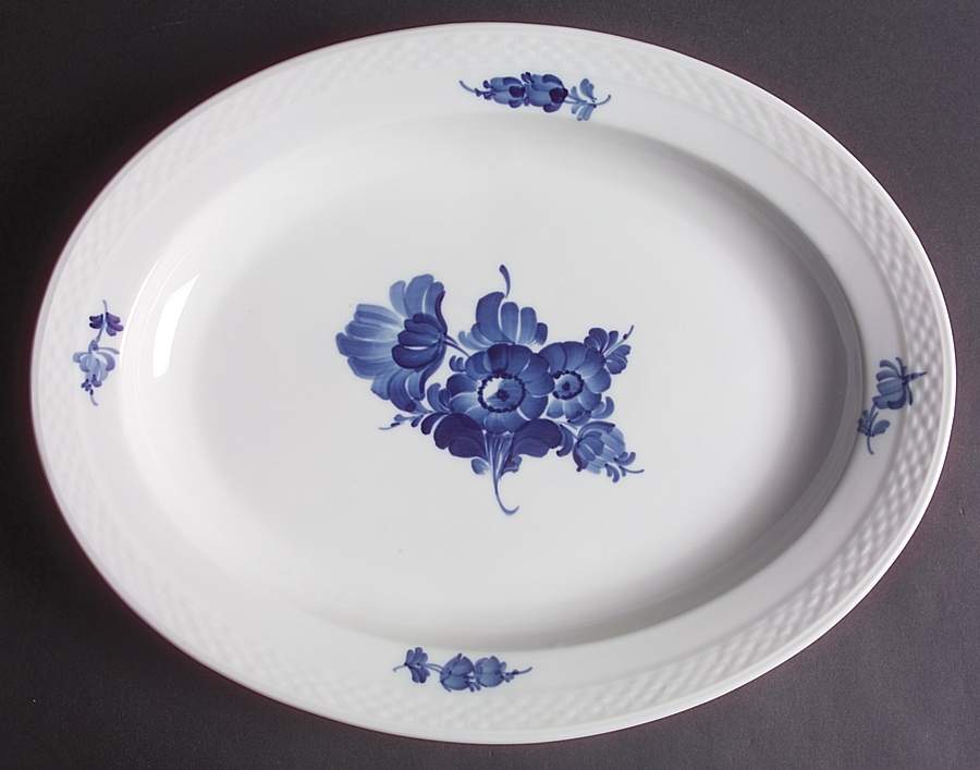 Blue Flowers Braided 14" Oval Serving Platter by Royal Copenhagen-1