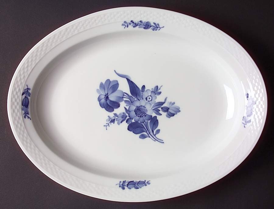 Blue Flowers Braided 13" Oval Serving Platter by Royal Copenhagen-1