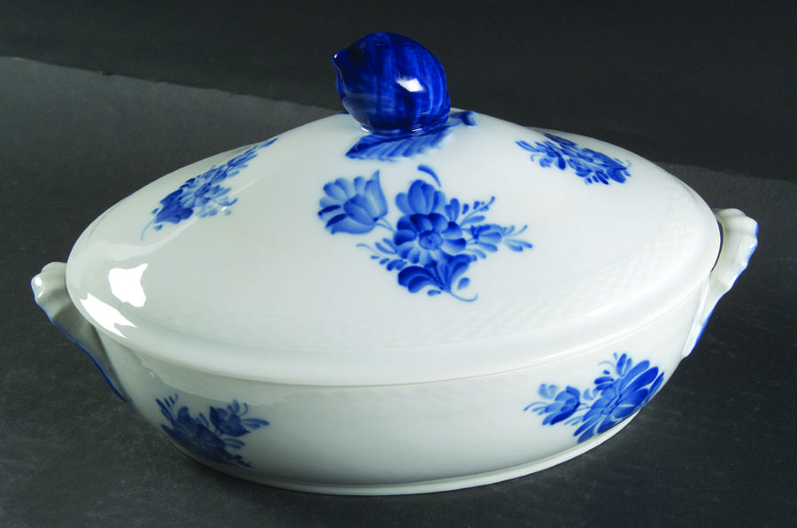 Blue Flowers Braided Oval Covered Vegetable by Royal Copenhagen-1