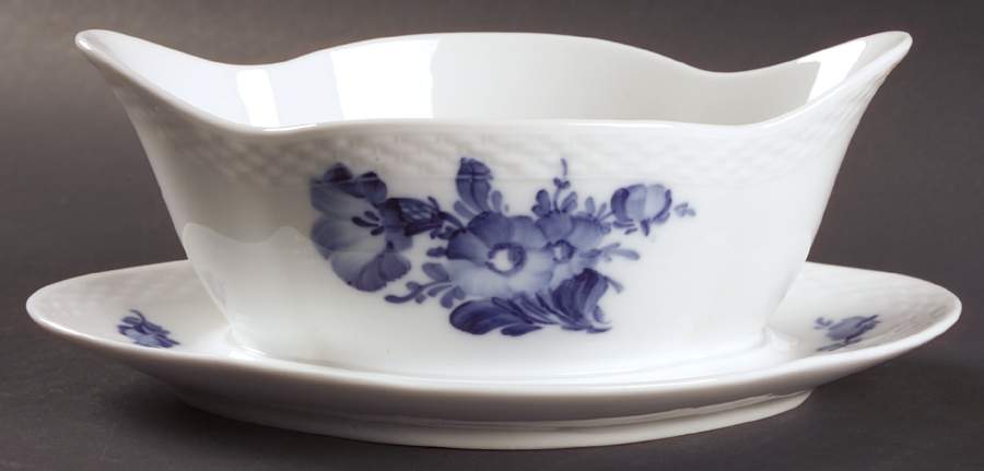 Blue Flowers Braided Gravy Boat with Attached Underplate by Royal Copenhagen-1
