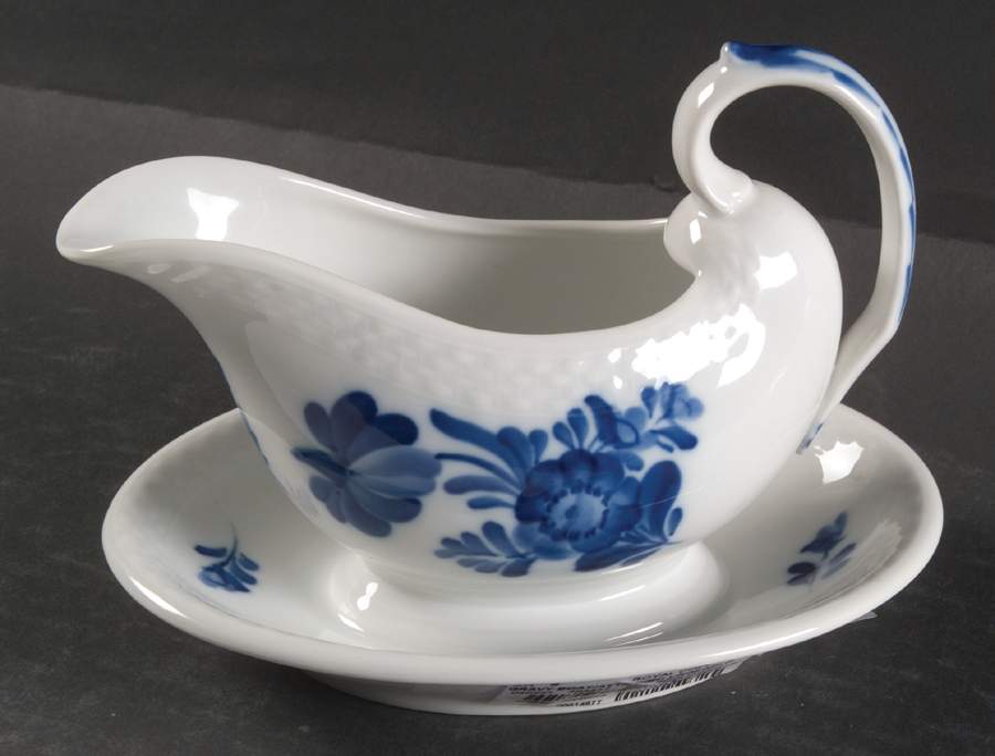 Blue Flowers Braided Gravy Boat with Attached Underplate by Royal Copenhagen-1