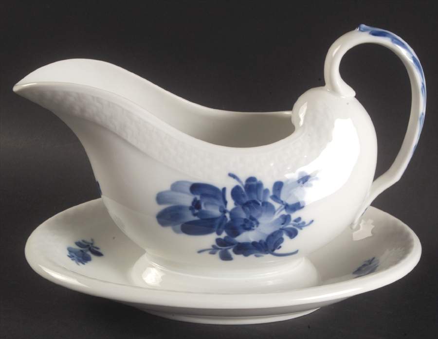 Blue Flowers Braided Gravy Boat with Attached Underplate by Royal Copenhagen-1