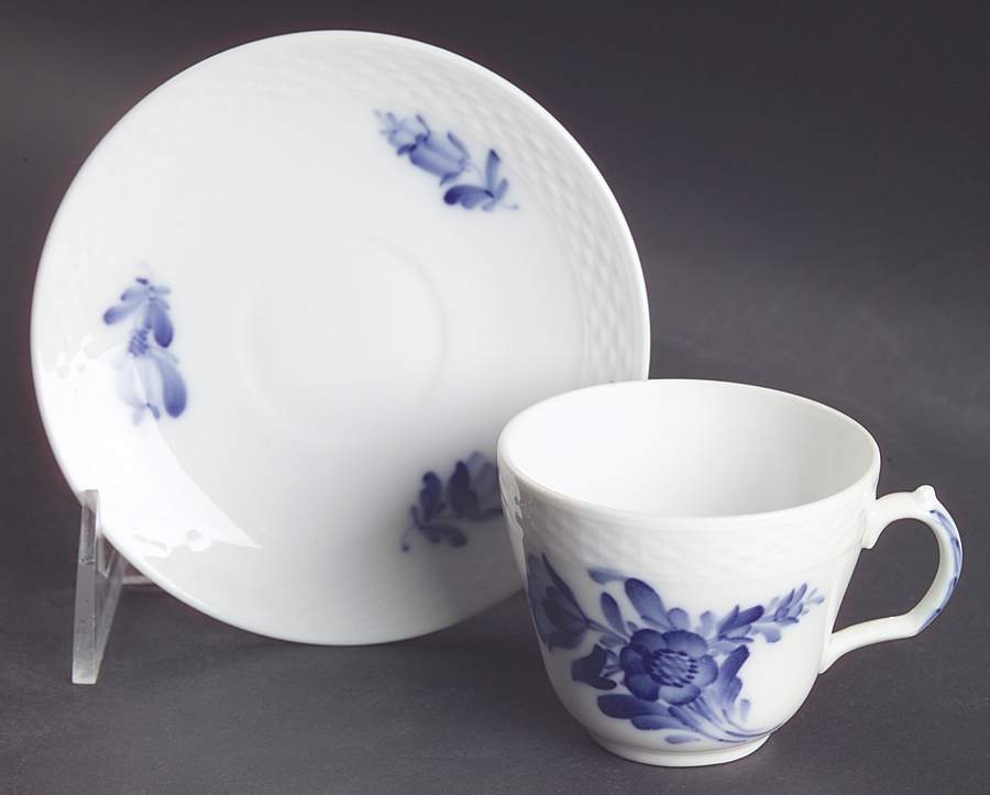 Blue Flowers Braided Flat Demitasse Cup & Saucer Set by Royal Copenhagen-1