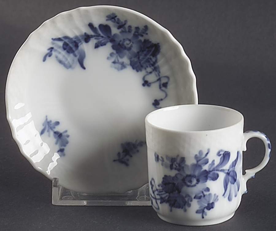 Blue Flowers Braided Flat Demitasse Cup & Saucer Set by Royal Copenhagen-1