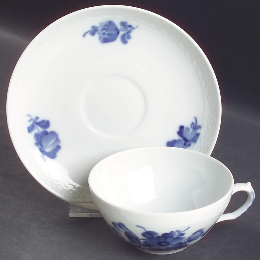 Blue Flowers Braided Flat Cup & Saucer Set by Royal Copenhagen-1