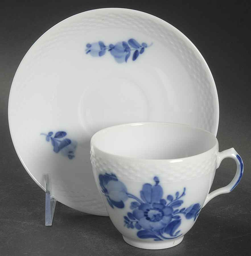 Blue Flowers Braided Flat Cup & Saucer Set by Royal Copenhagen-1
