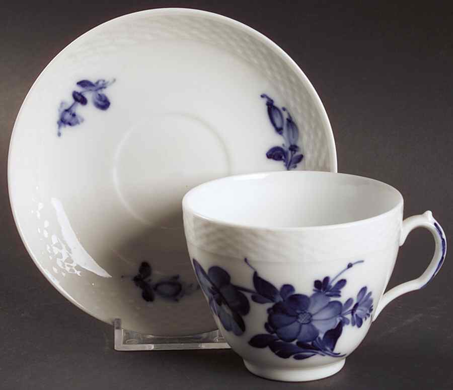 Blue Flowers Braided Flat Cup & Saucer Set by Royal Copenhagen-1