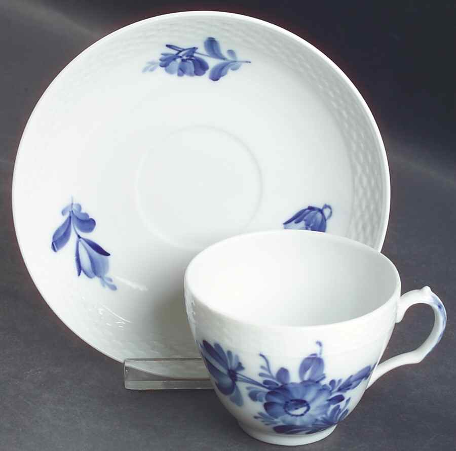 Blue Flowers Braided Flat Cup & Saucer Set by Royal Copenhagen-1