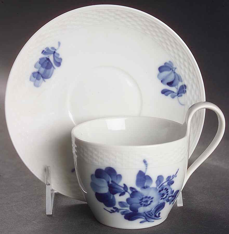 Blue Flowers Braided Flat Cup & Saucer Set by Royal Copenhagen-1