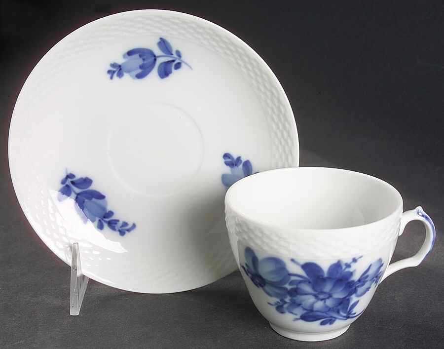 Blue Flowers Braided Flat Cup & Saucer Set by Royal Copenhagen-1