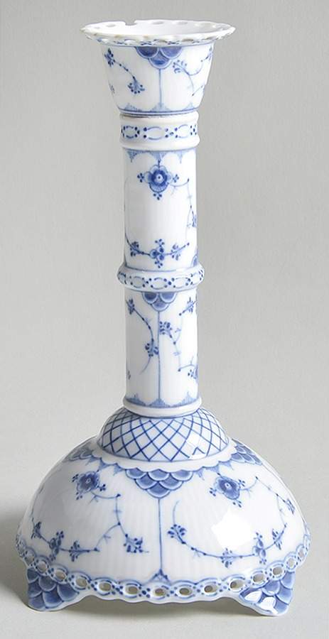 Blue Fluted Full Lace (No Trim) Tall Candlestick by Royal Copenhagen-1