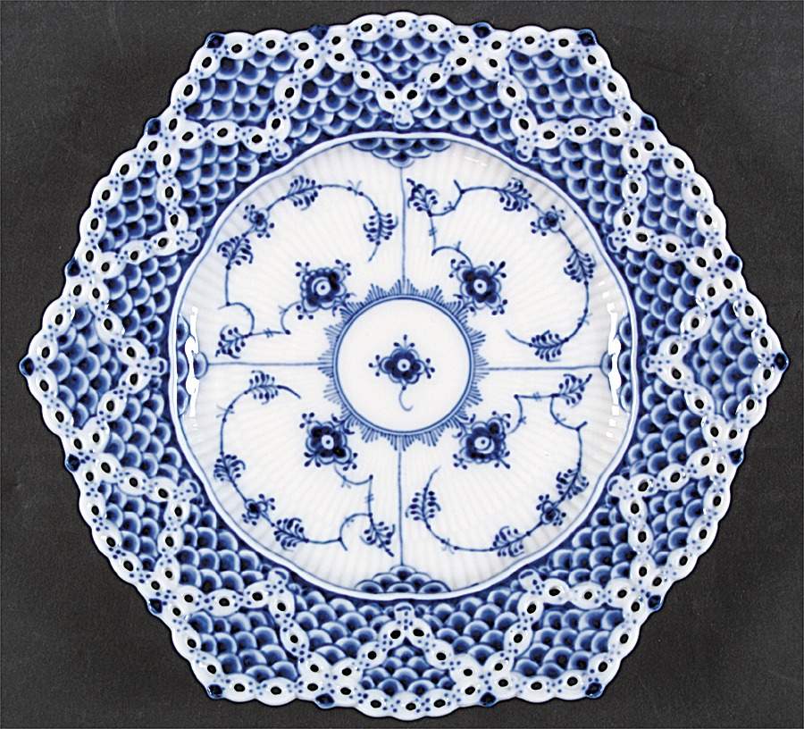 Blue Fluted Full Lace (No Trim) 8" Pierced Plate by Royal Copenhagen-1