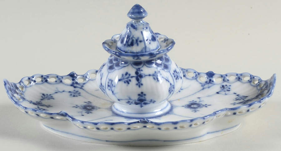 Blue Fluted Full Lace (No Trim) Ink Well & Lid by Royal Copenhagen-1
