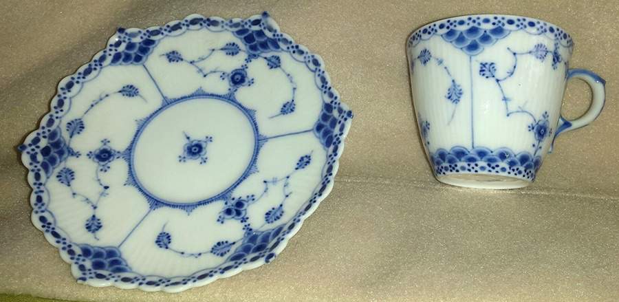 Blue Fluted Full Lace (No Trim) Flat Demitasse Cup & Saucer Set by Royal Copenhagen-1