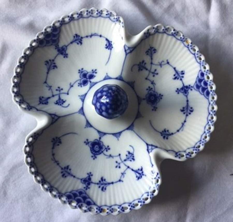 Blue Fluted Full Lace (No Trim) 3-Part Relish by Royal Copenhagen-1