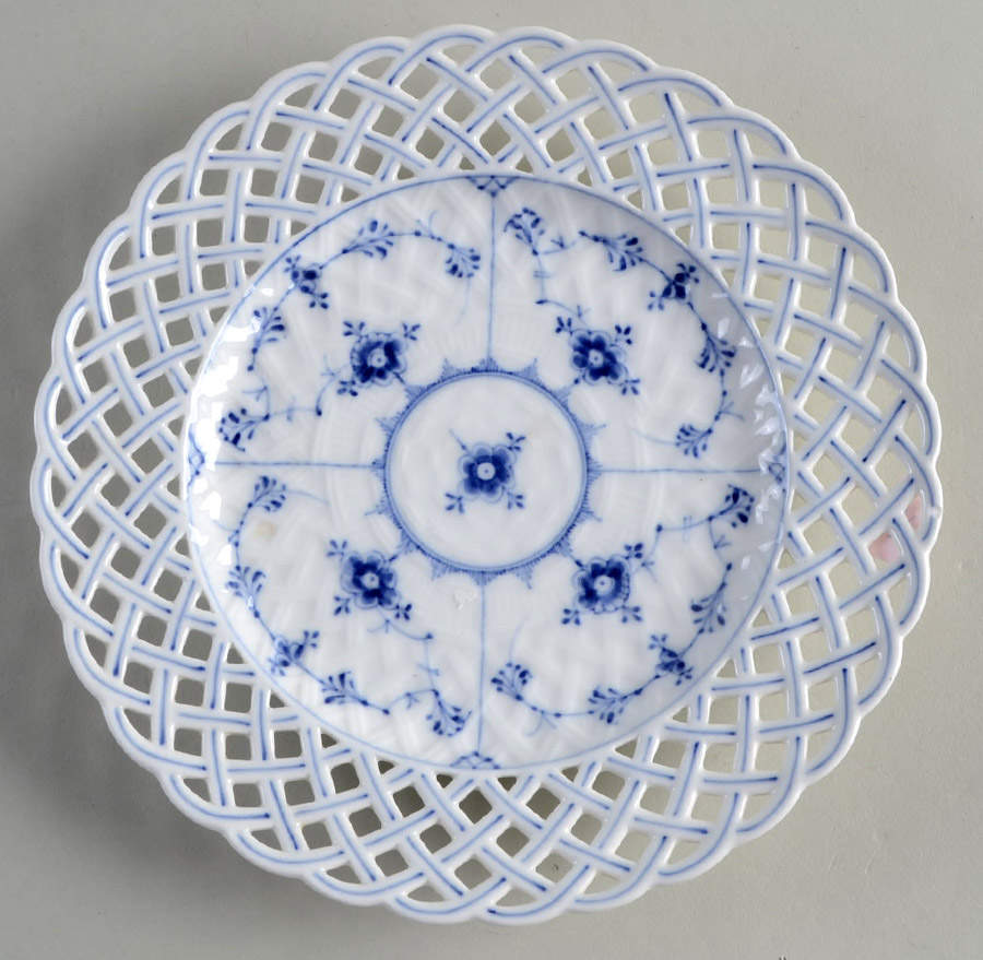 Blue Fluted Full Lace (No Trim) 8" Pierced Plate by Royal Copenhagen-1