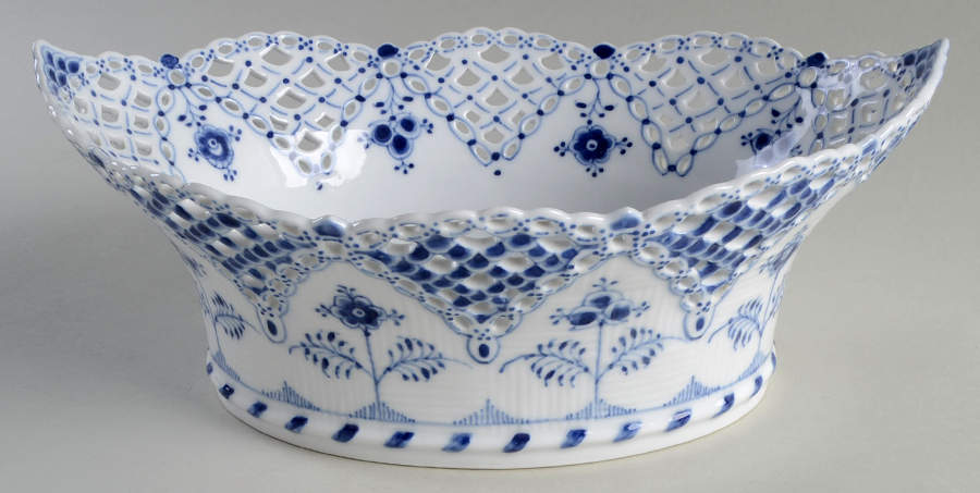 Blue Fluted Full Lace (No Trim) Oval Fruit Basket for Fruit Basket & Stand Set by Royal Copenhagen-1