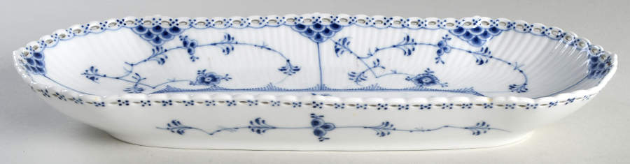 Blue Fluted Full Lace (No Trim) Oblong Cake Plate by Royal Copenhagen-1