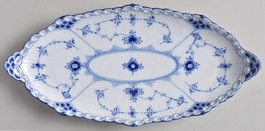 Blue Fluted Full Lace (No Trim) Asparagus Server/Tray by Royal Copenhagen-1
