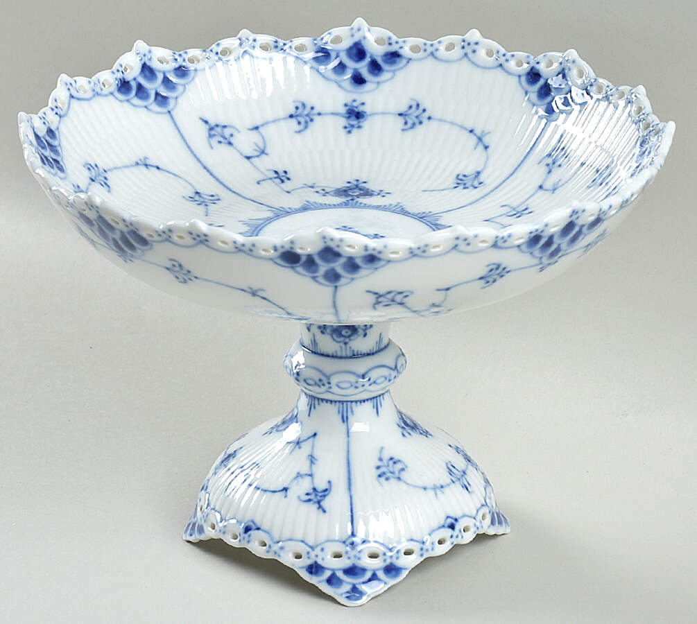 Blue Fluted Full Lace (No Trim) Footed Cake Plate by Royal Copenhagen-1