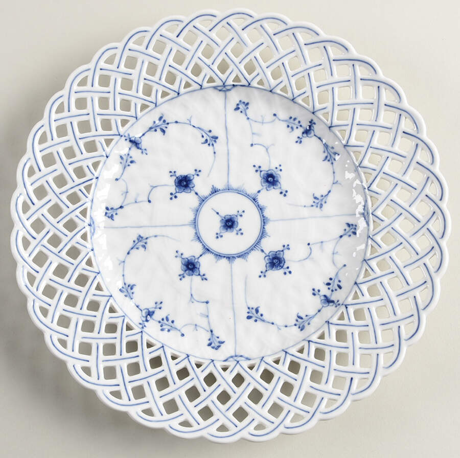 Blue Fluted Full Lace (No Trim) 9" Pierced Plate by Royal Copenhagen-1
