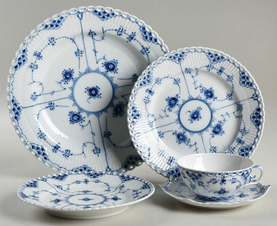Blue Fluted Full Lace (No Trim) 40  Piece Estate Set by Royal Copenhagen-1