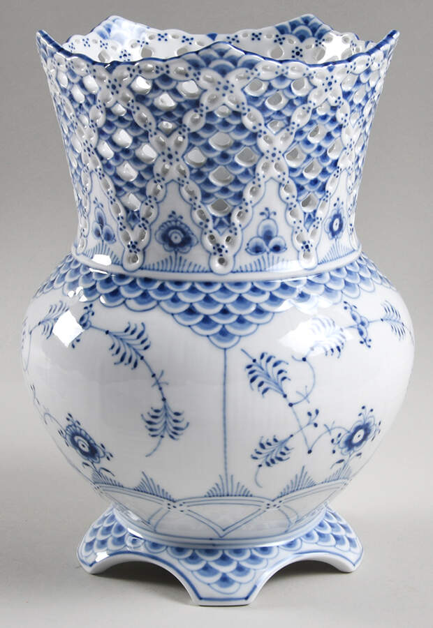 Blue Fluted Full Lace (No Trim) 8" Vase by Royal Copenhagen-1