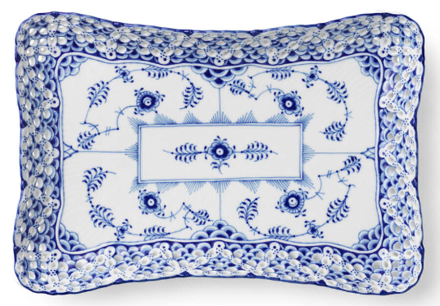 Blue Fluted Full Lace (No Trim) Rectangular Dish by Royal Copenhagen-1
