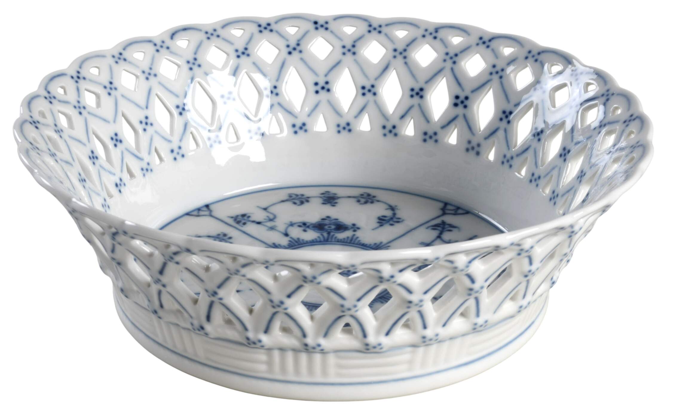 Blue Fluted Full Lace (No Trim) 7" Open Weave Fruit Basket by Royal Copenhagen-1