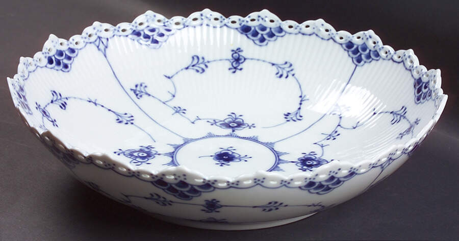 Blue Fluted Full Lace (No Trim) 11" Large Salad Serving Bowl by Royal Copenhagen-1