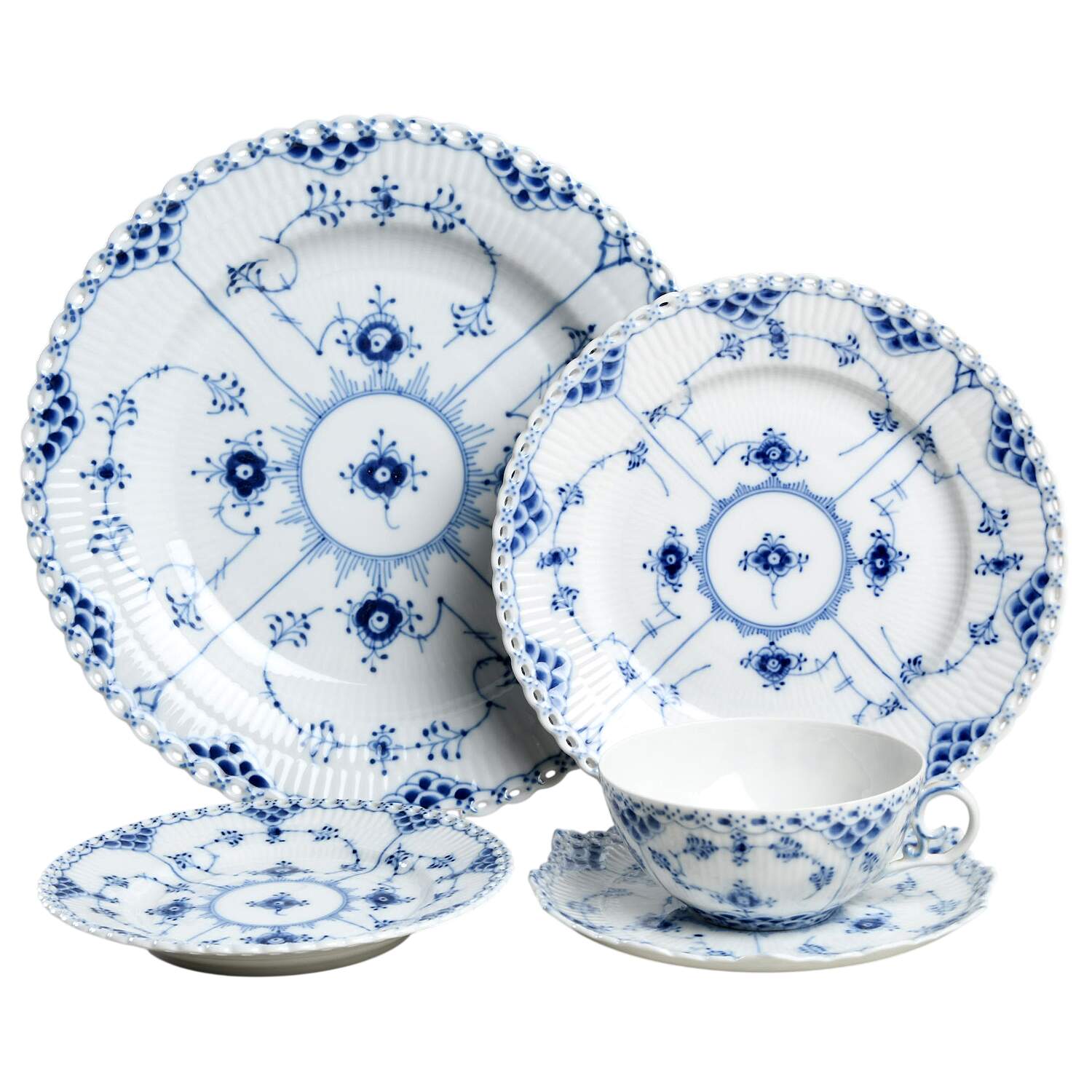 Blue Fluted Full Lace (No Trim) 40  Piece Estate Set by Royal Copenhagen-1
