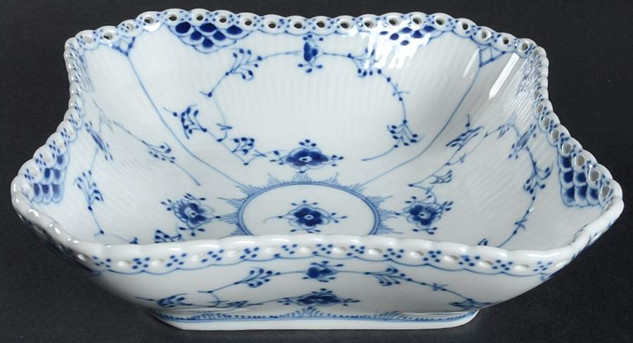 Blue Fluted Full Lace (No Trim) 8" Square Vegetable Bowl by Royal Copenhagen-1