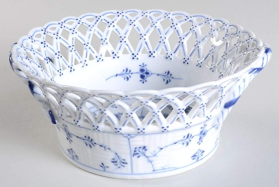 Blue Fluted Full Lace (No Trim) 7" Fruit Basket-Open Weave by Royal Copenhagen-1