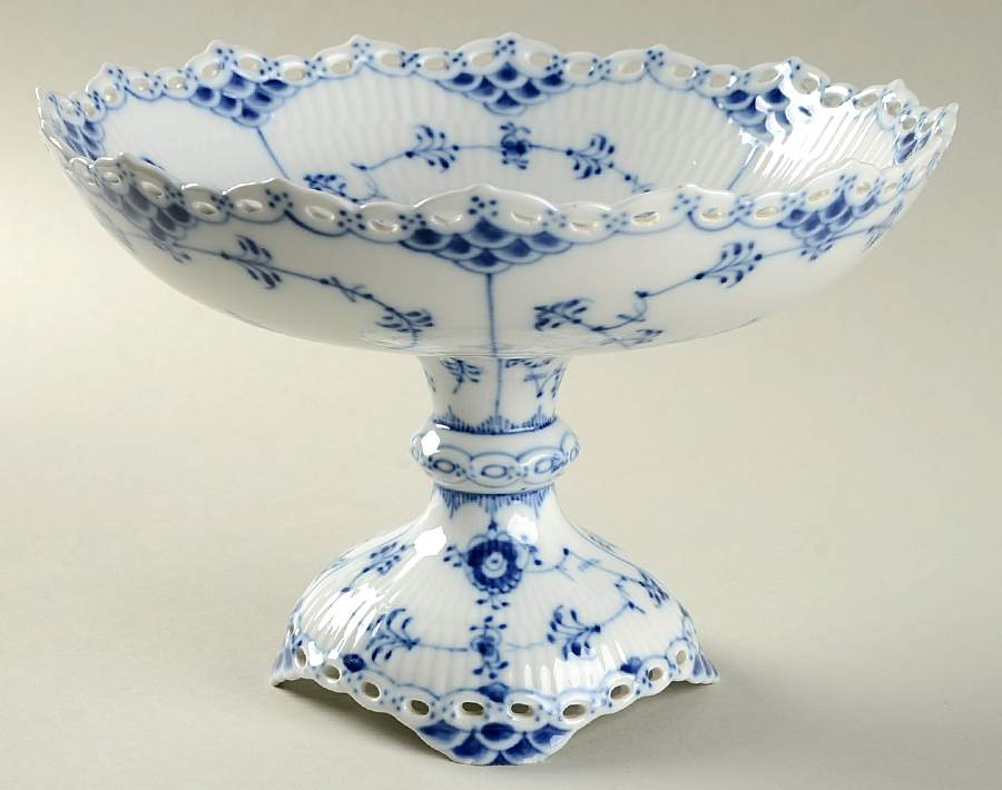 Blue Fluted Full Lace (No Trim) 8" Diameter Pedestal Cake Stand by Royal Copenhagen-1