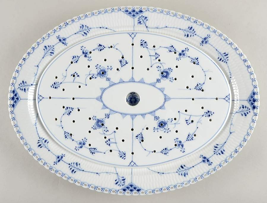 Blue Fluted Full Lace (No Trim) 18" Oval Platter & Strainer by Royal Copenhagen-1