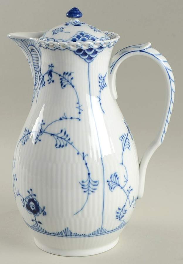 Blue Fluted Full Lace (No Trim) Chocolate Pot & Lid by Royal Copenhagen-1