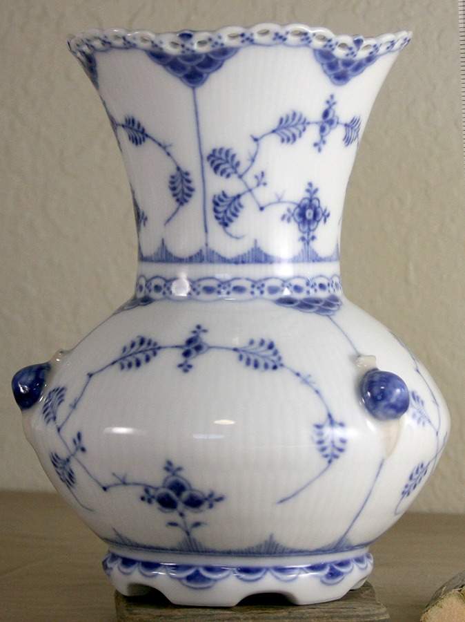 Blue Fluted Full Lace (No Trim) 8" Vase by Royal Copenhagen-1