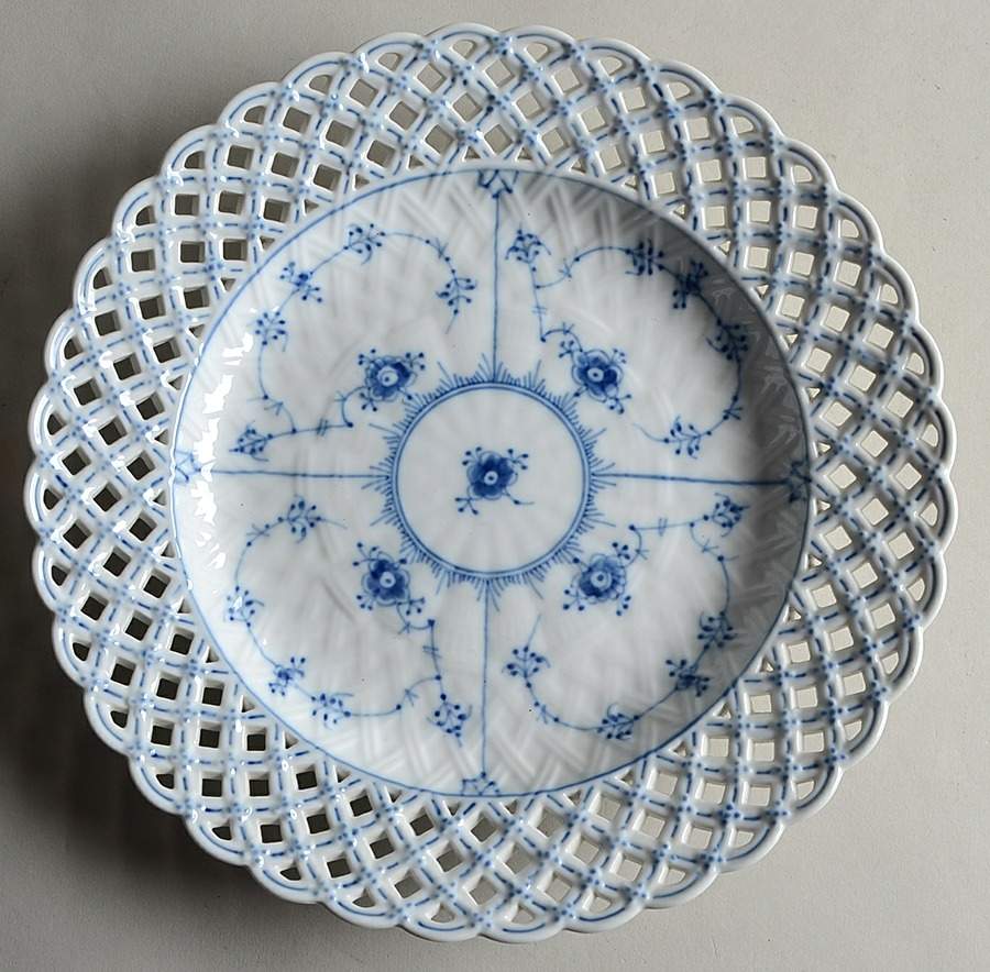 Blue Fluted Full Lace (No Trim) Pierced Round Cake Plate by Royal Copenhagen-1