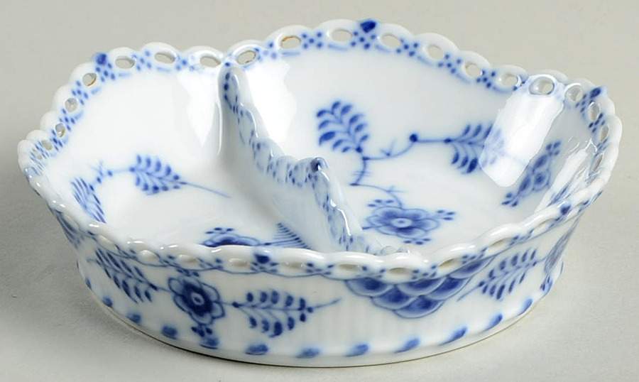 Blue Fluted Full Lace (No Trim) Double Salt Dip by Royal Copenhagen-1