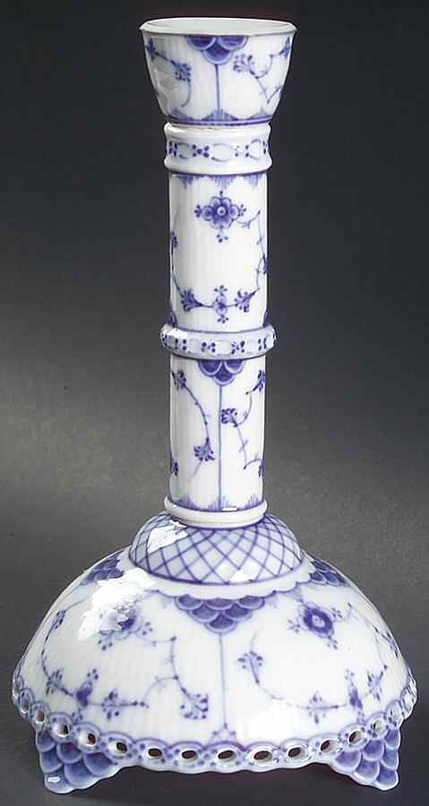 Blue Fluted Full Lace (No Trim) 7" Candlestick by Royal Copenhagen-1